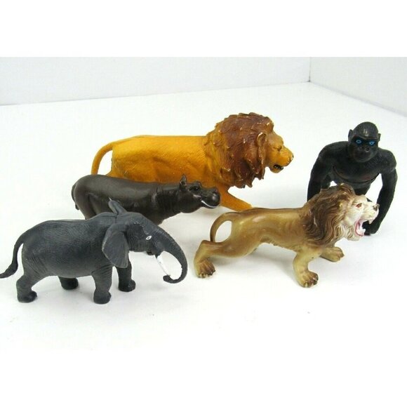 Jungle Safari Animals PVC Plastic Figures Gorilla Lion Hippo Elephant Vintage - Picture 2 of 9